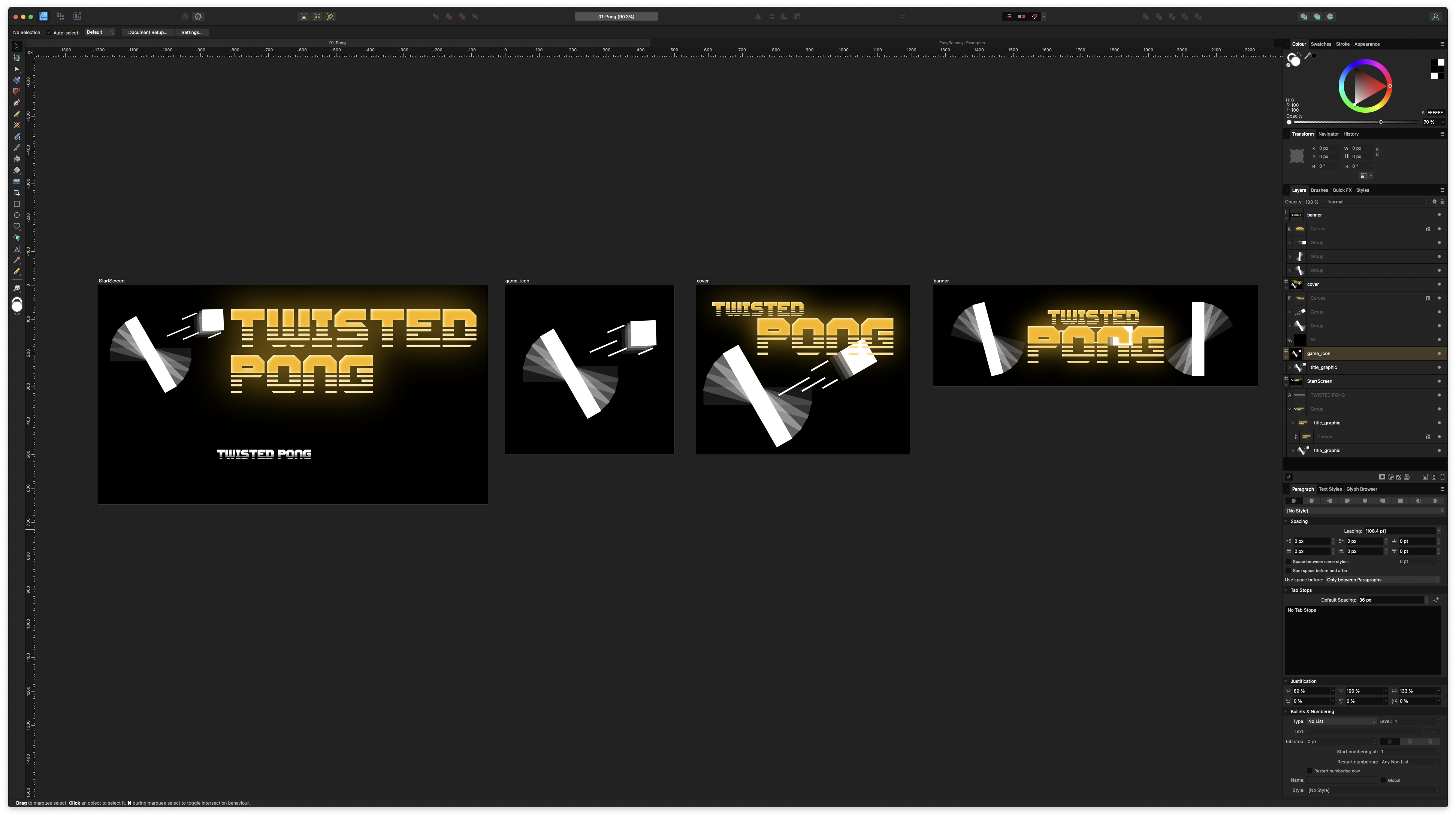 Twisted Pong visual elements being created on Affinity Designer